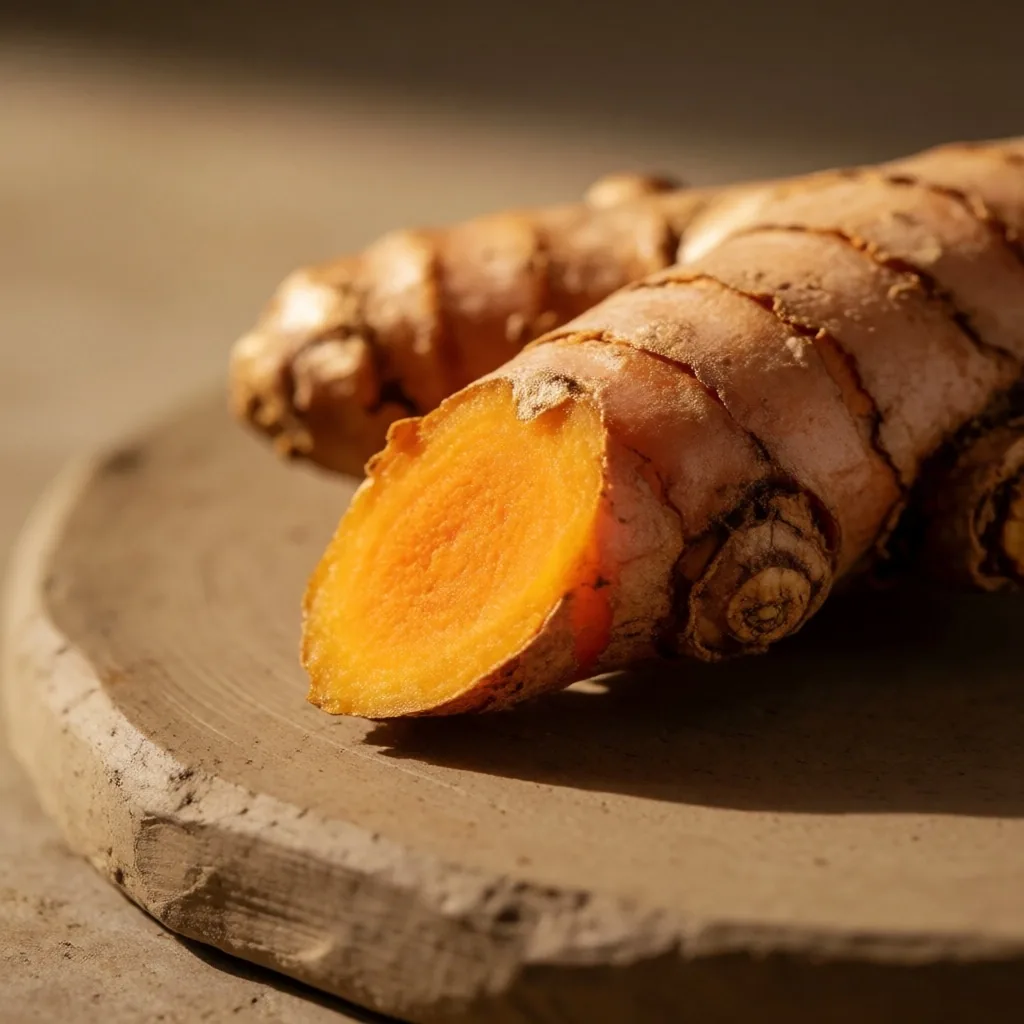 Raw ginger root on a concrete slab